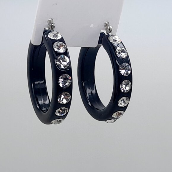 chunky black Lucite Acrylic wide1.5 Hoop clear color Latch Back Fashion Earrings - Picture 2 of 3